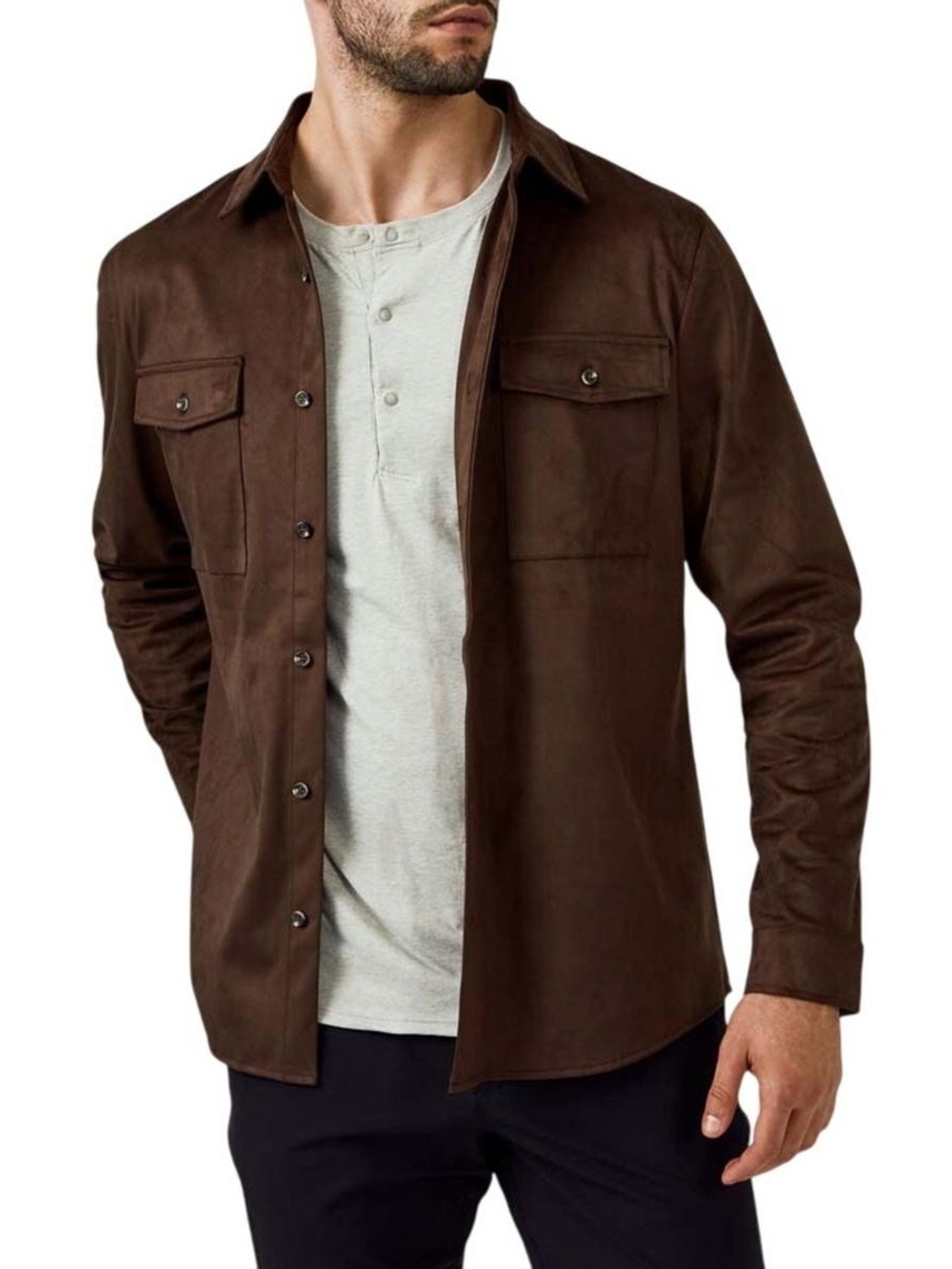 7 Diamonds Men's Chocolate Brown Suede Shirt Jacket